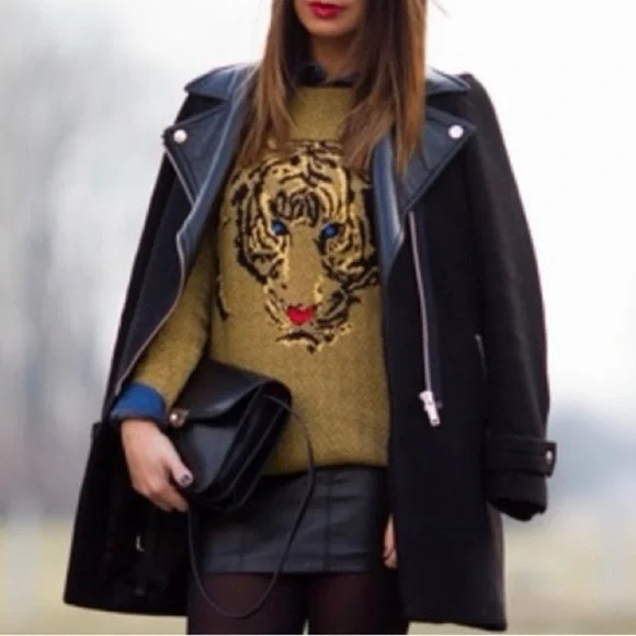 Zara Knit Tiger Crewneck Herringbone Sweater - Picture 2 of 10